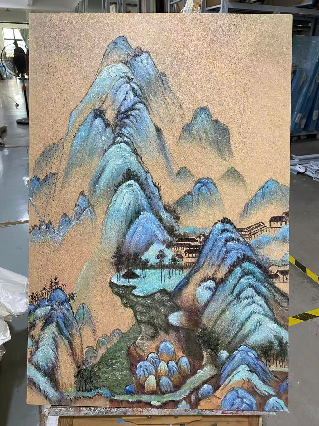 Blue-Green Mountains on Gold