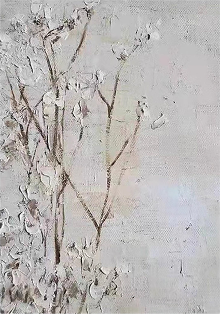 Dry branches with white cotton bolls on pale grey