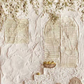 White plaster arches and steps with gold grain at the top
