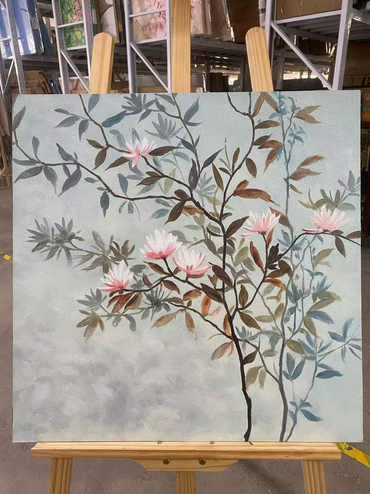 Magnolia Branch on Pale Blue