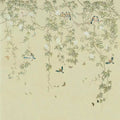 Trailing green vines and small birds on a pale olive ground