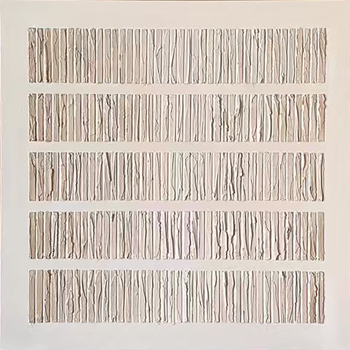 Rows of vertical bark-like strips on white