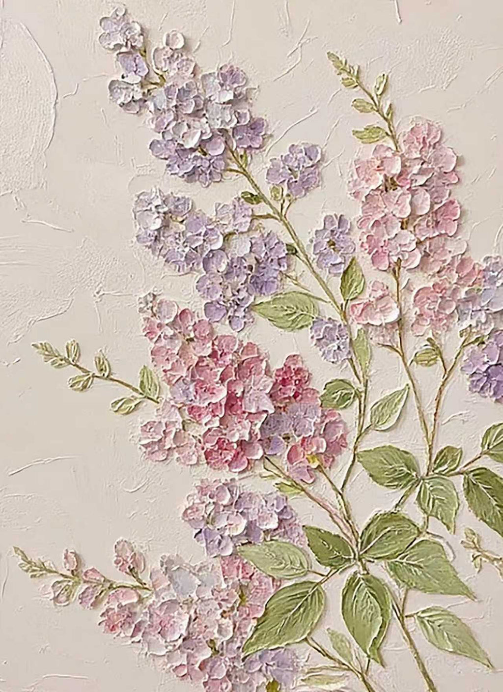 Pink and lilac sprays sculpted on a cream ground