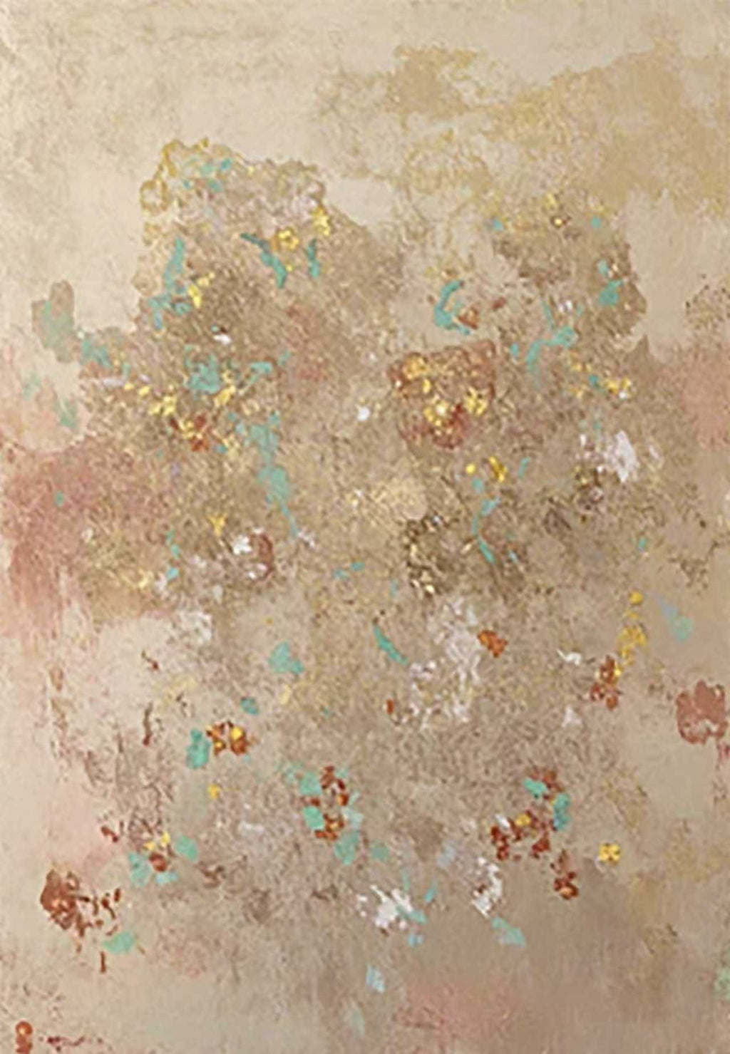 Speckles of gold and blush over a weathered cream wall