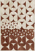 A pattern of cream and rust curves and triangles