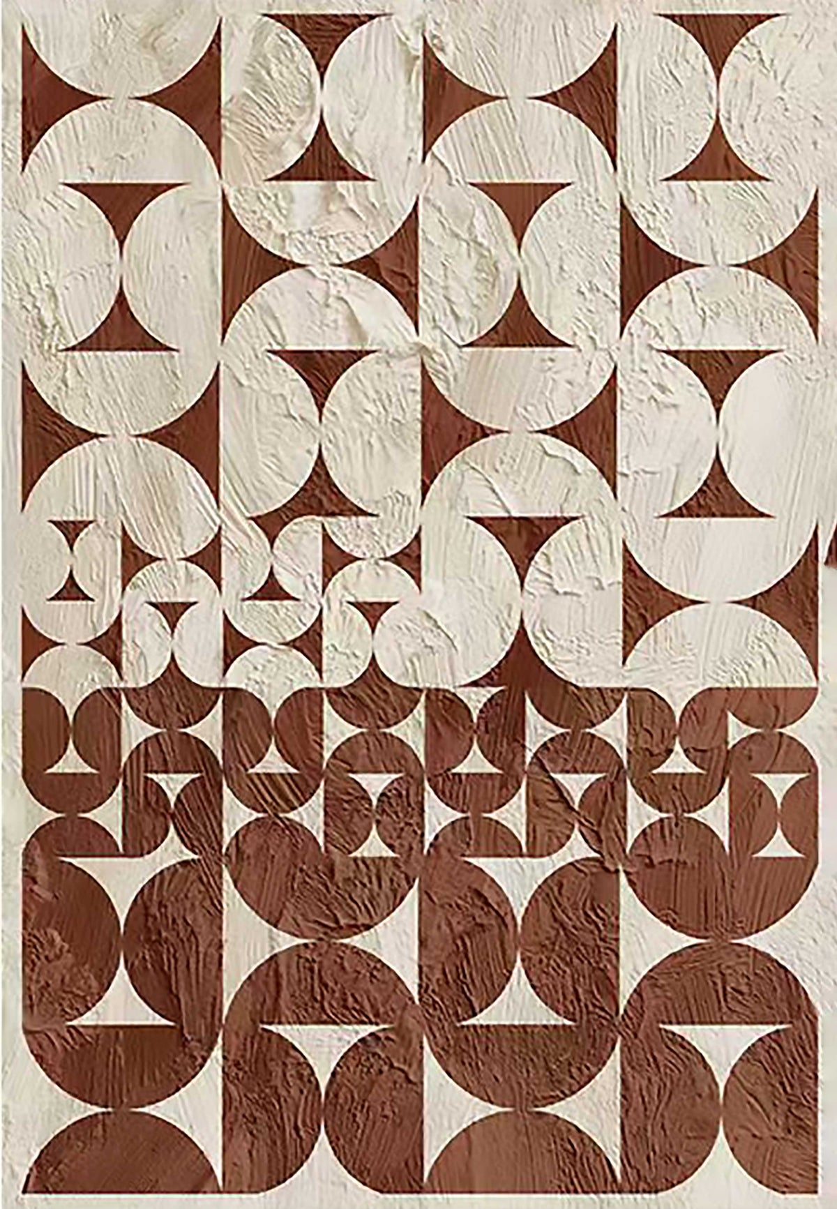 A pattern of cream and rust curves and triangles