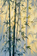 Tall dark bamboo before a glowing pale yellow haze