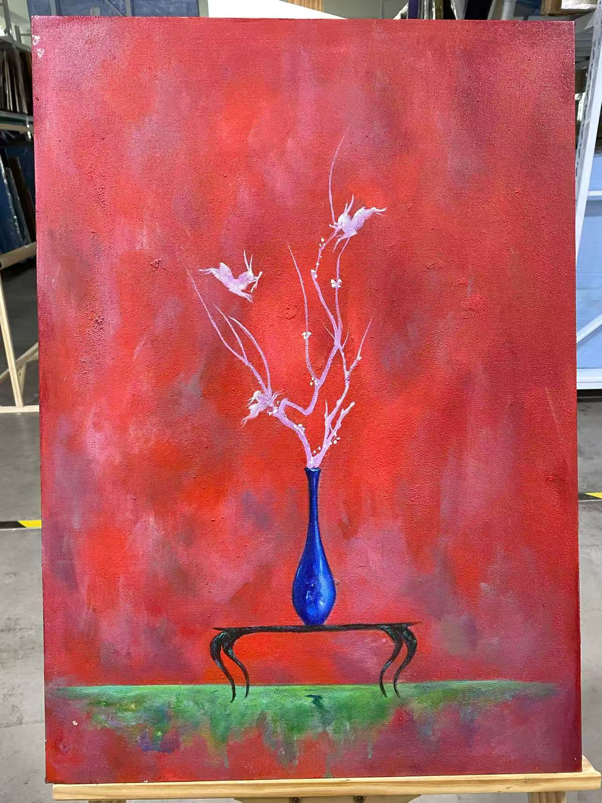 Blue Vase on Oxblood