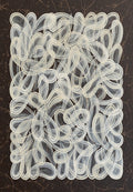 Looping white ribbons of paint filling a panel on black