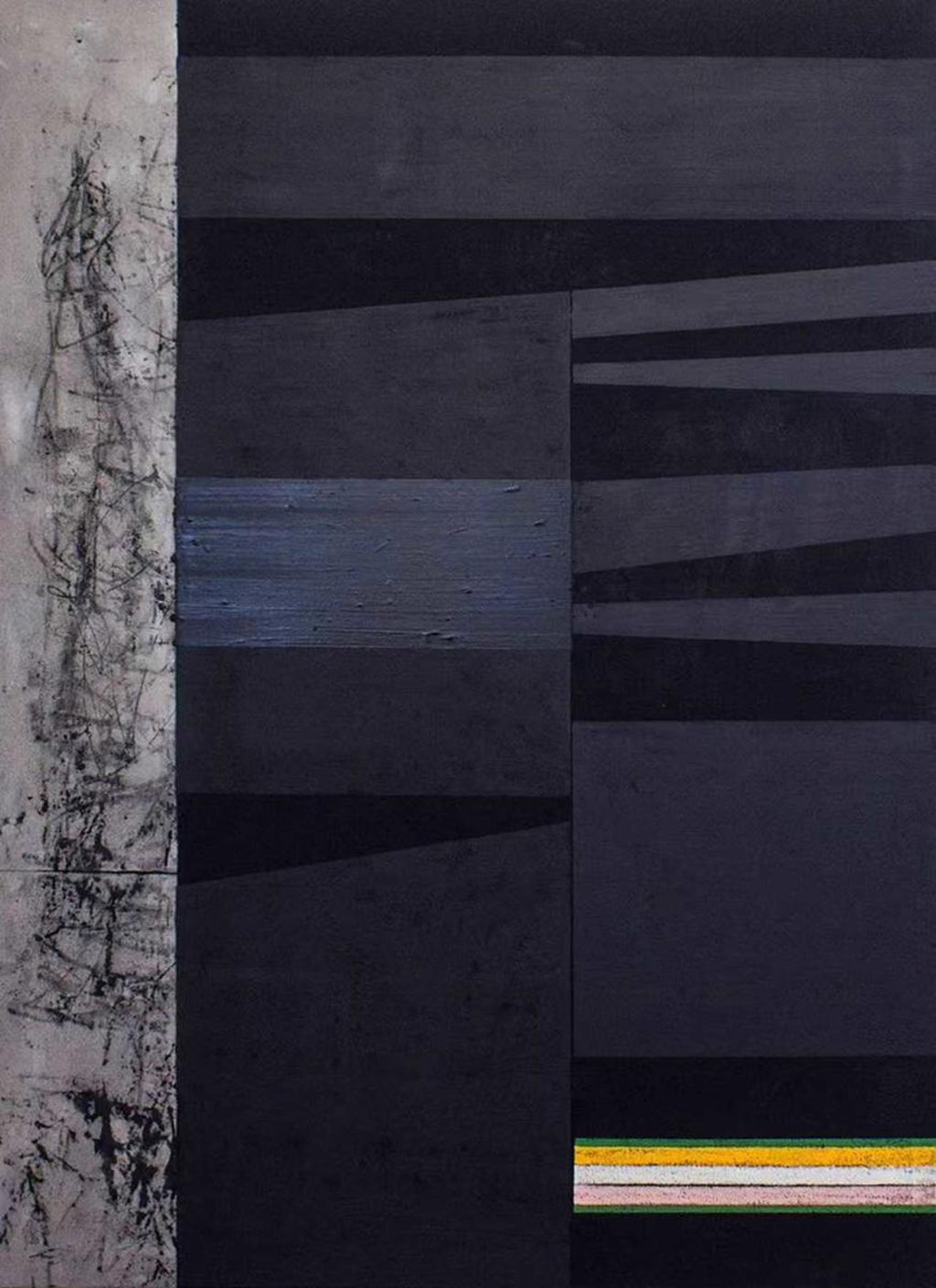 Bands of black and deep blue with a thin stripe of colour