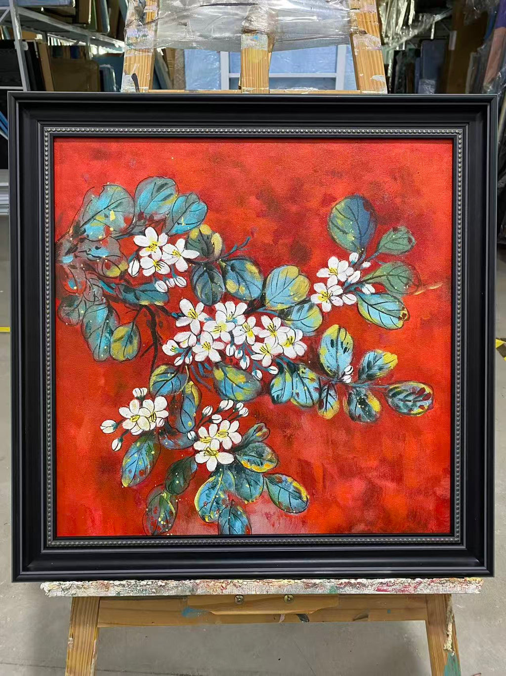 White Blossoms on Crimson