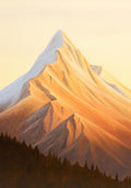 A single peak glowing orange and gold above dark pines