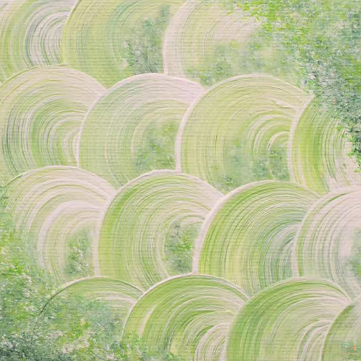 Rows of overlapping green fan shapes like stylized waves
