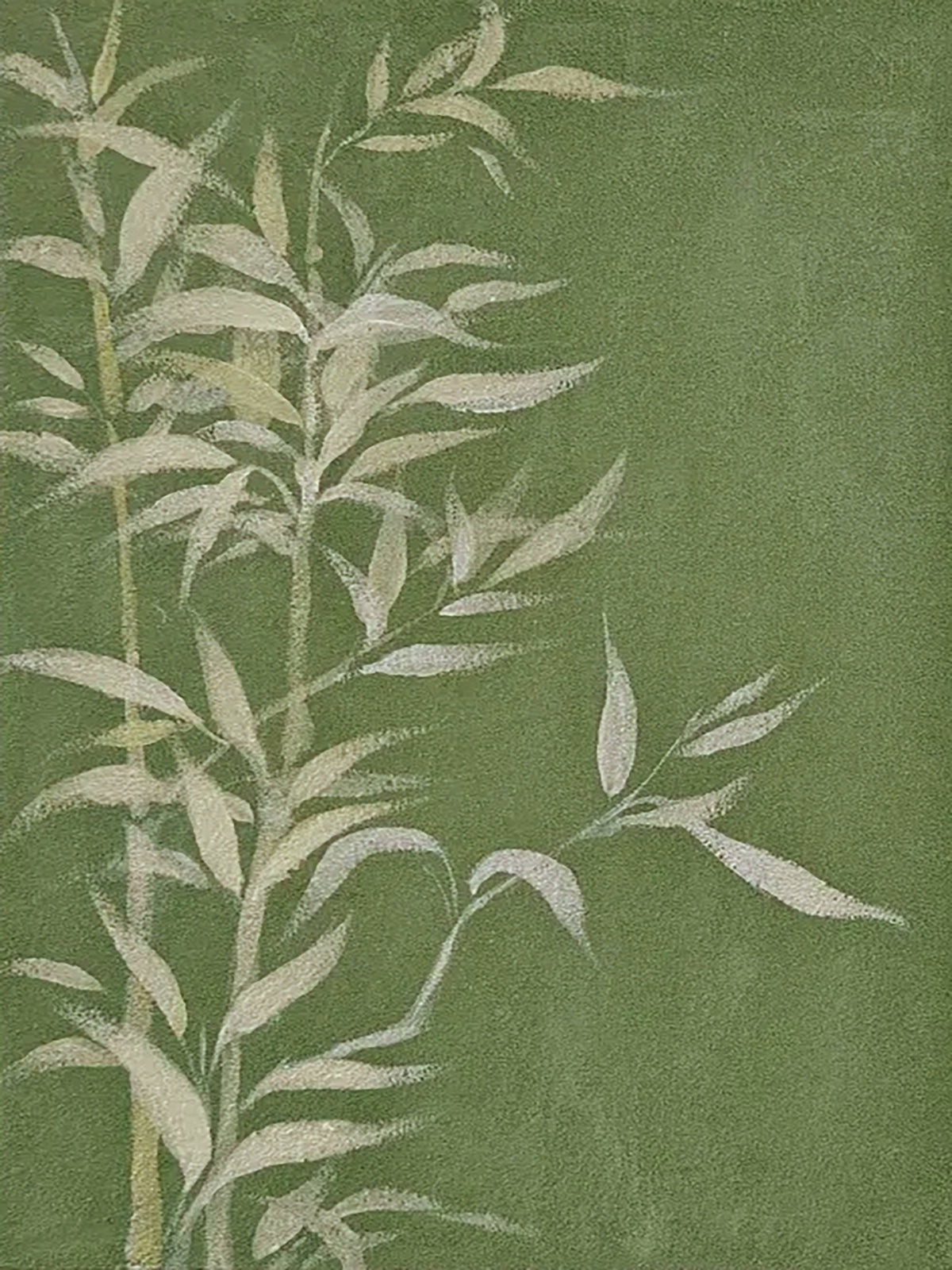 Pale bamboo leaves on a deep olive ground