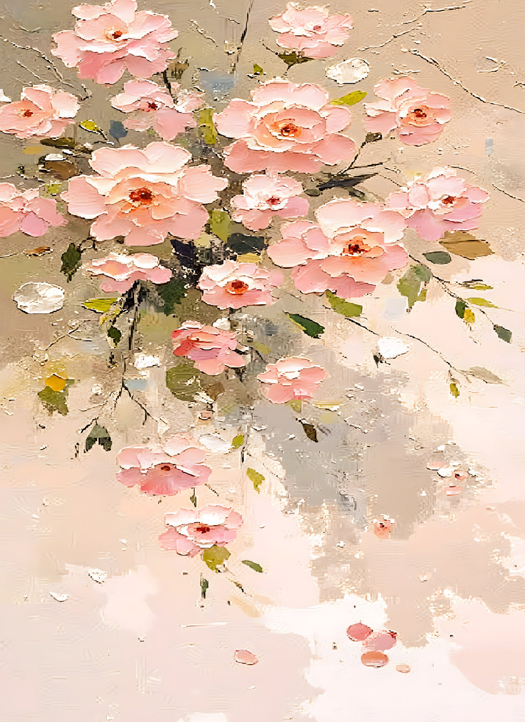 Sprays of soft pink wild roses on a pale blush ground