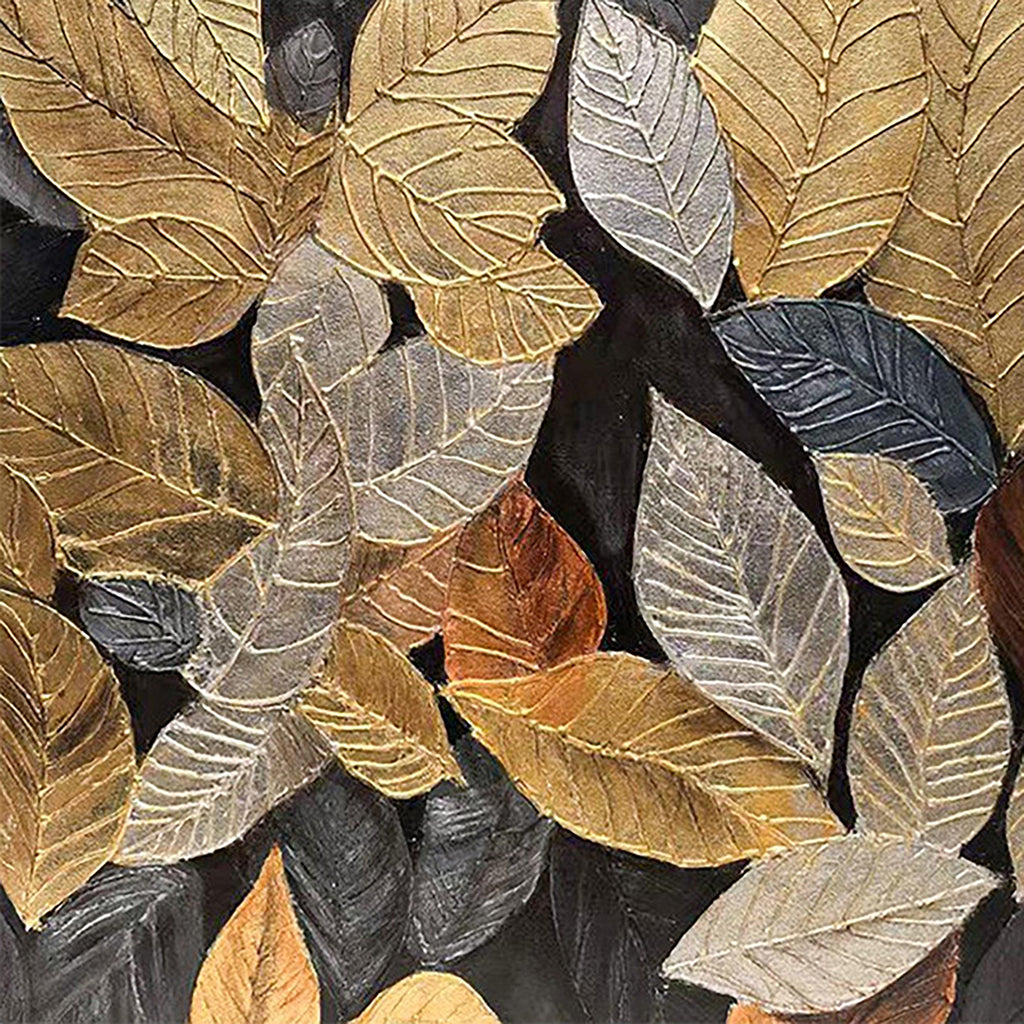 Overlapping sculpted leaves in gold, silver and slate