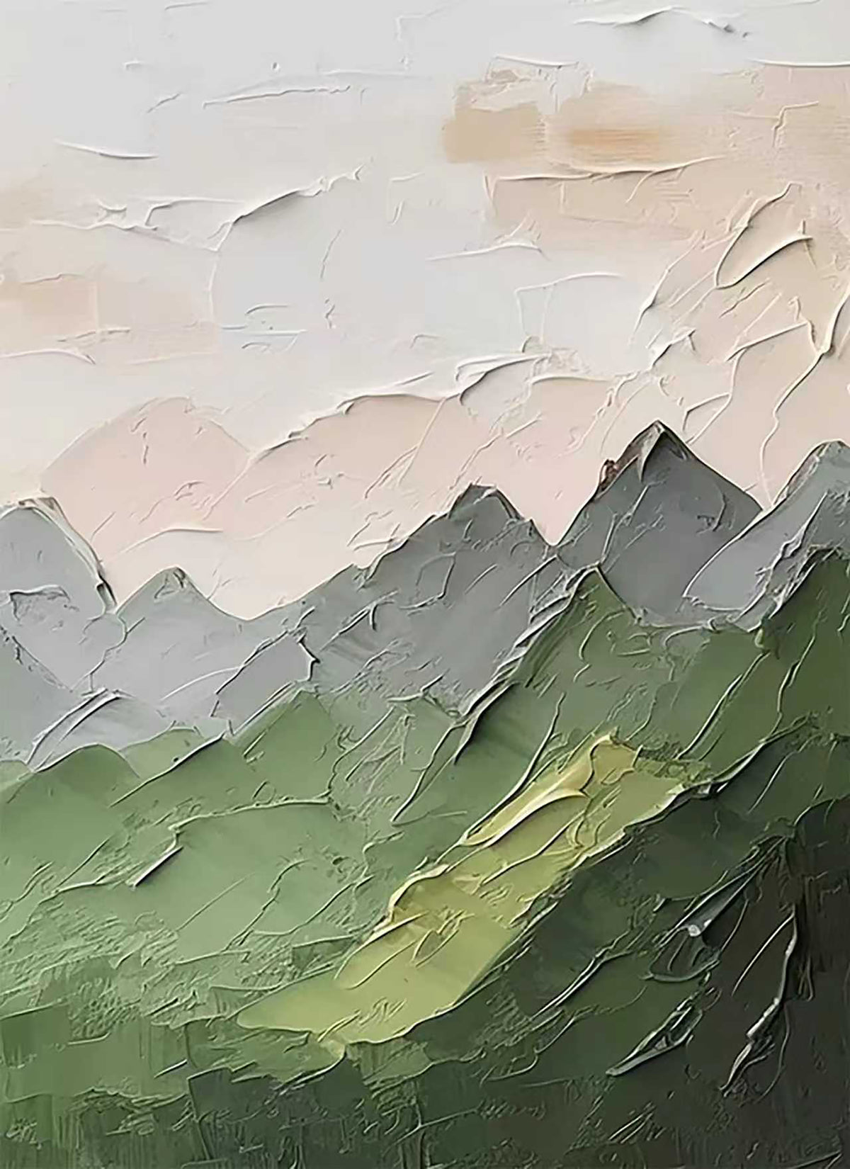 Green mountain ridges under pale, knife-spread clouds