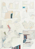 Scattered pale fragments of shapes and lines on cream