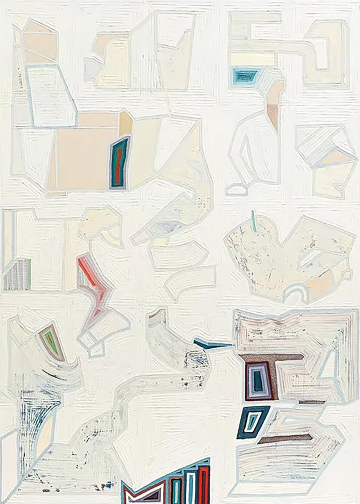 Scattered pale fragments of shapes and lines on cream
