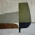 Overlapping olive, grey, brown and black forms on concrete grey