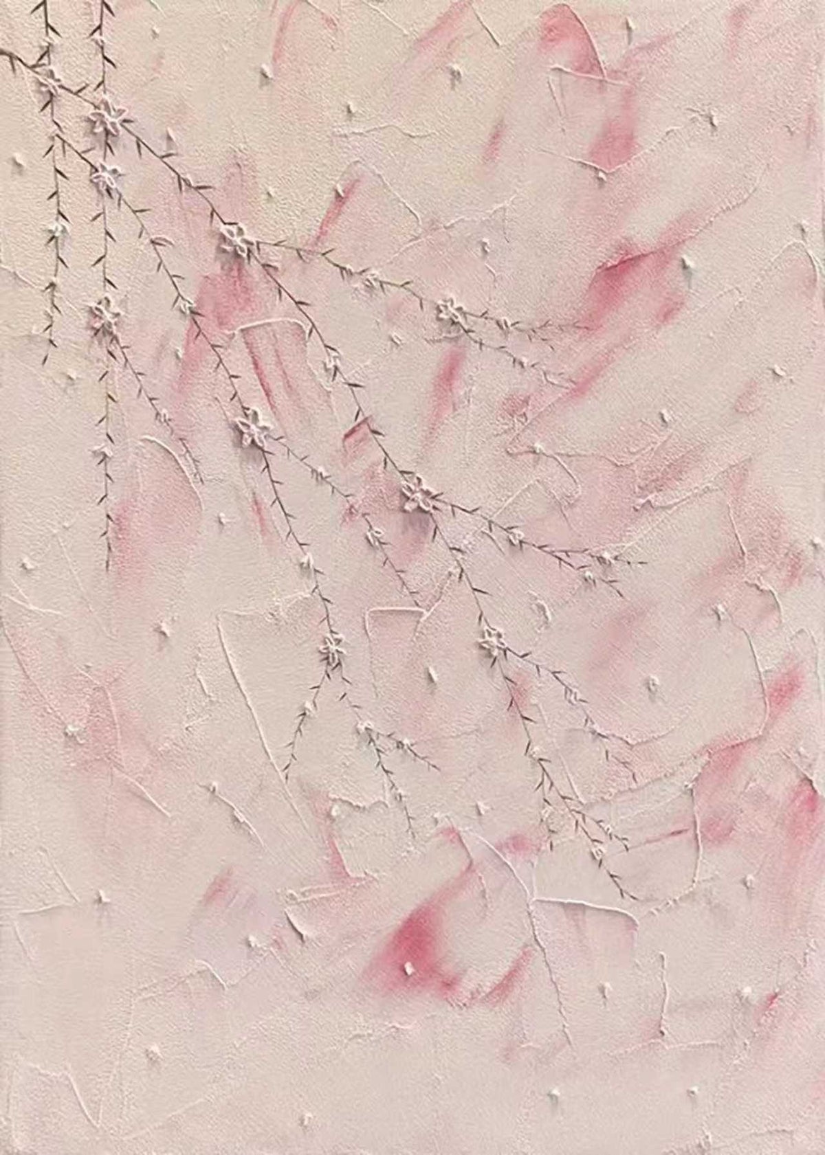 Faint pink and grey blossom stems on a textured blush ground