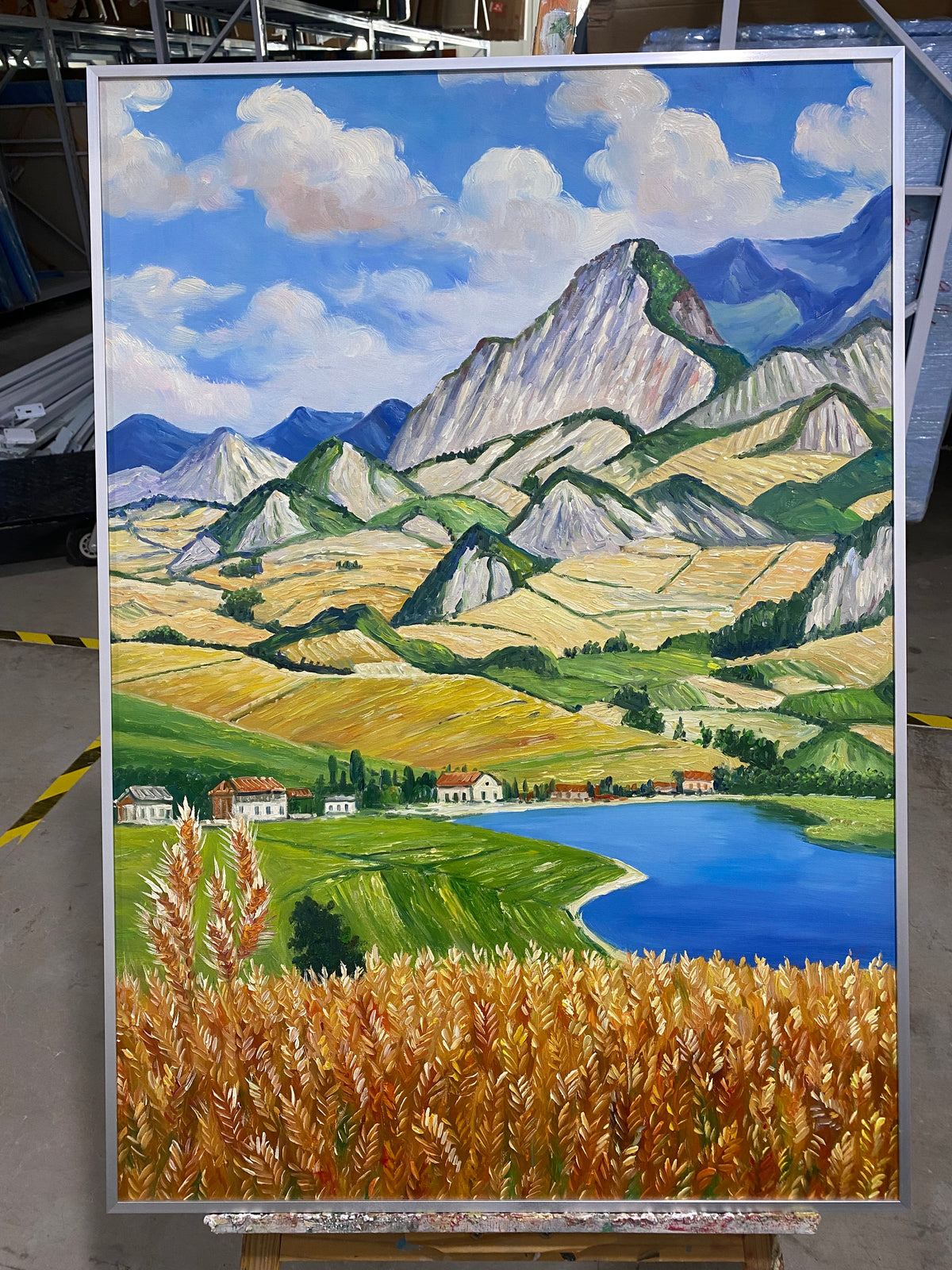 Wheat Fields and Mountain Lake