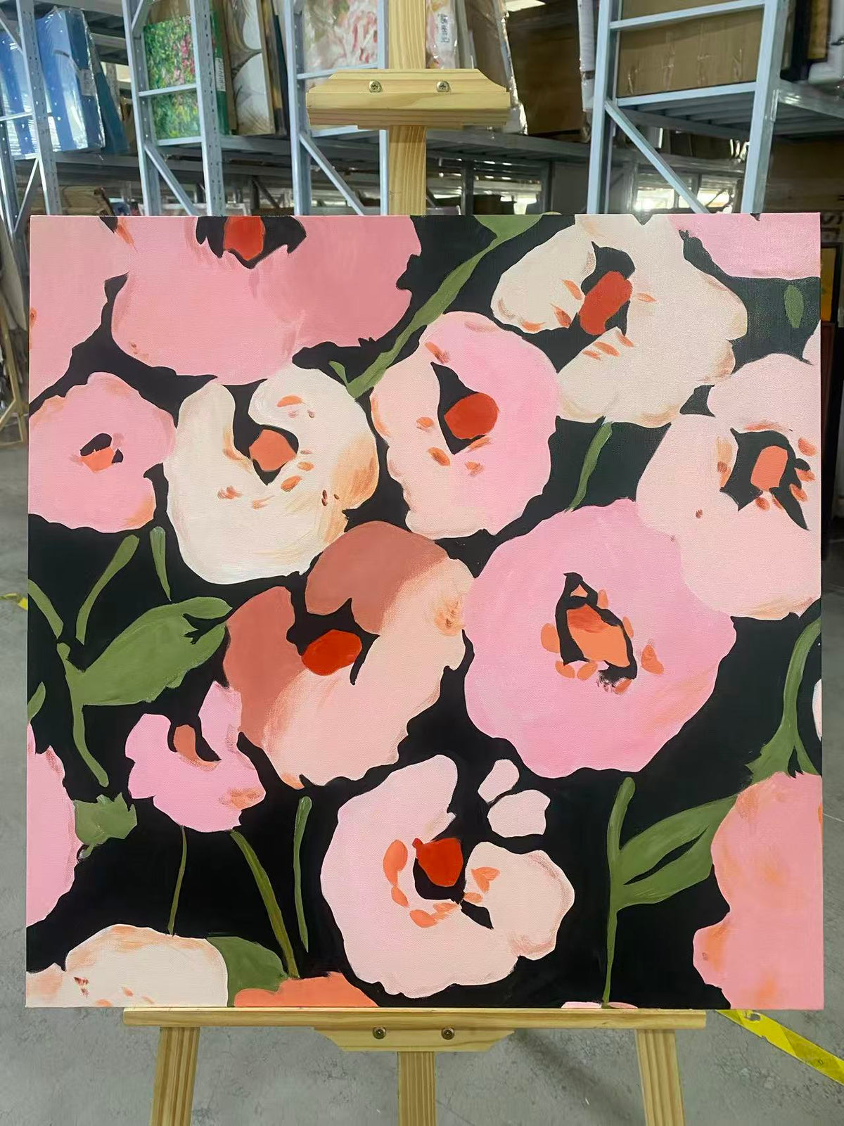Pink Poppies on Black