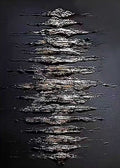 Horizontal ripples of silver paint on deep black