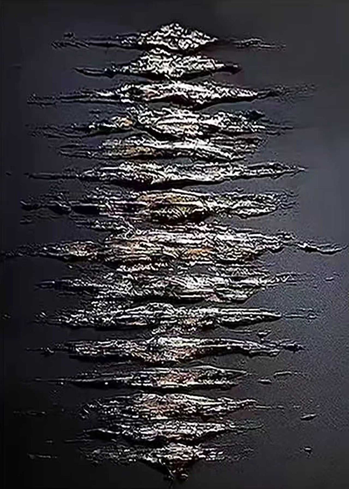 Horizontal ripples of silver paint on deep black