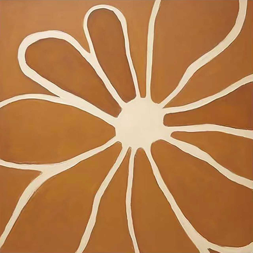 A bold cream outline of a flower on burnt orange