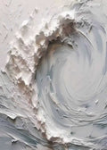 A curling white wave sculpted in thick paint over grey-blue