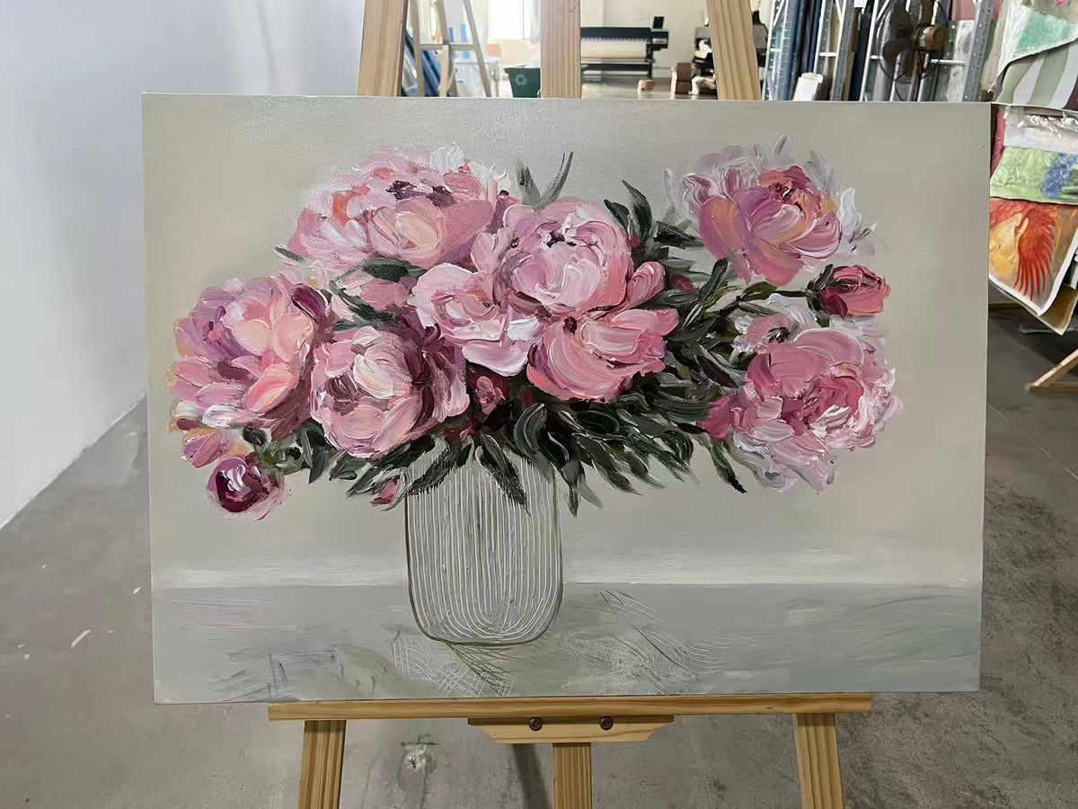 Pink Peonies in a Glass Vase