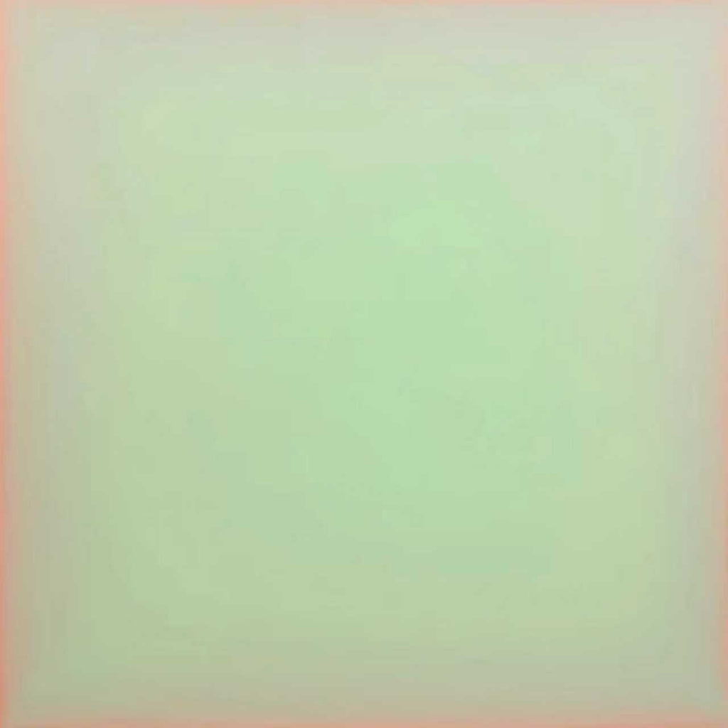 A soft mint-green field glowing inside a blush edge