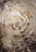 Concentric palette-knife rings of silver, grey and brown