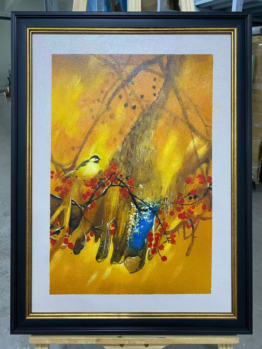 Chickadee in Red Berries