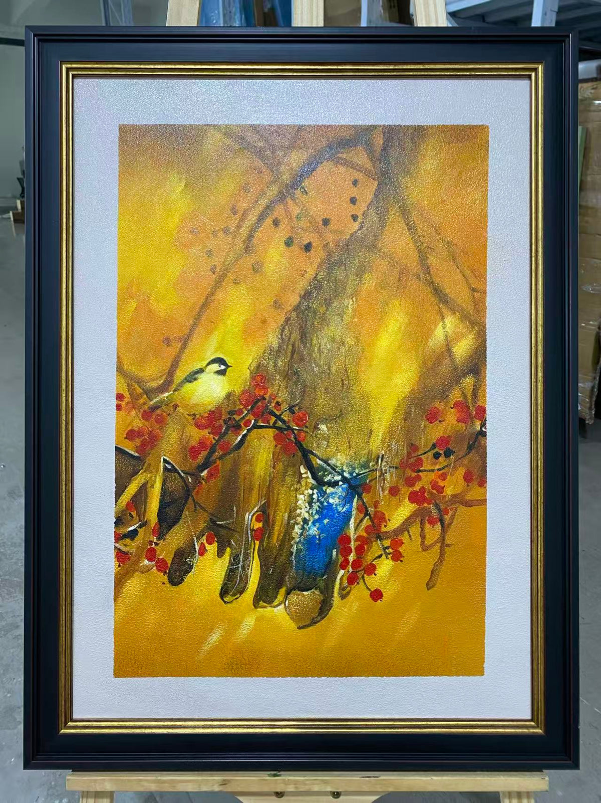 Chickadee in Red Berries