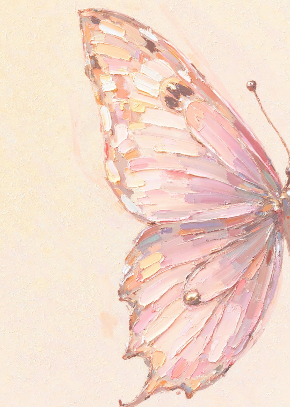 One pink butterfly wing painted large on a cream ground