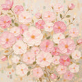 A cloud of pink blossoms in thick textured paint