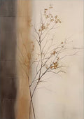 A delicate bare tree against bands of brown and cream