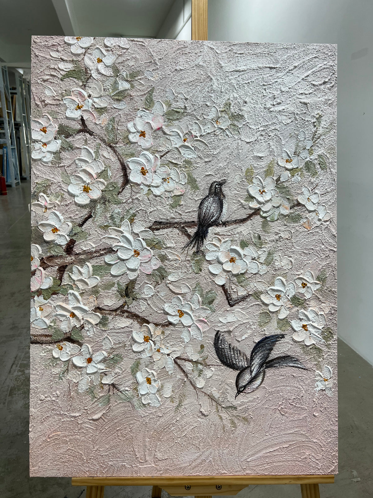Birds in White Blossoms