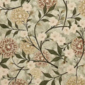 A dense pattern of cream blossoms, dahlias and dark leaves