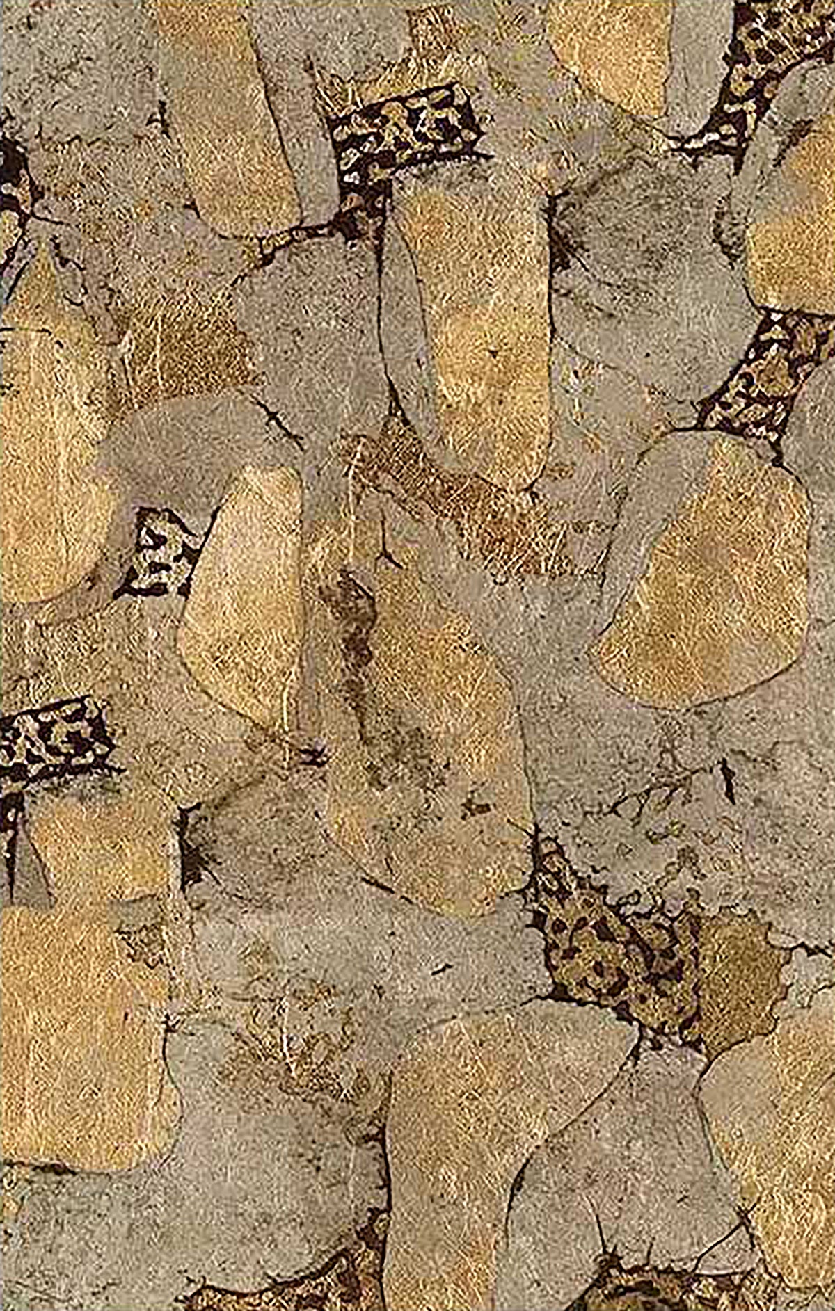 Mosaic-like stones of gold leaf on silver-grey