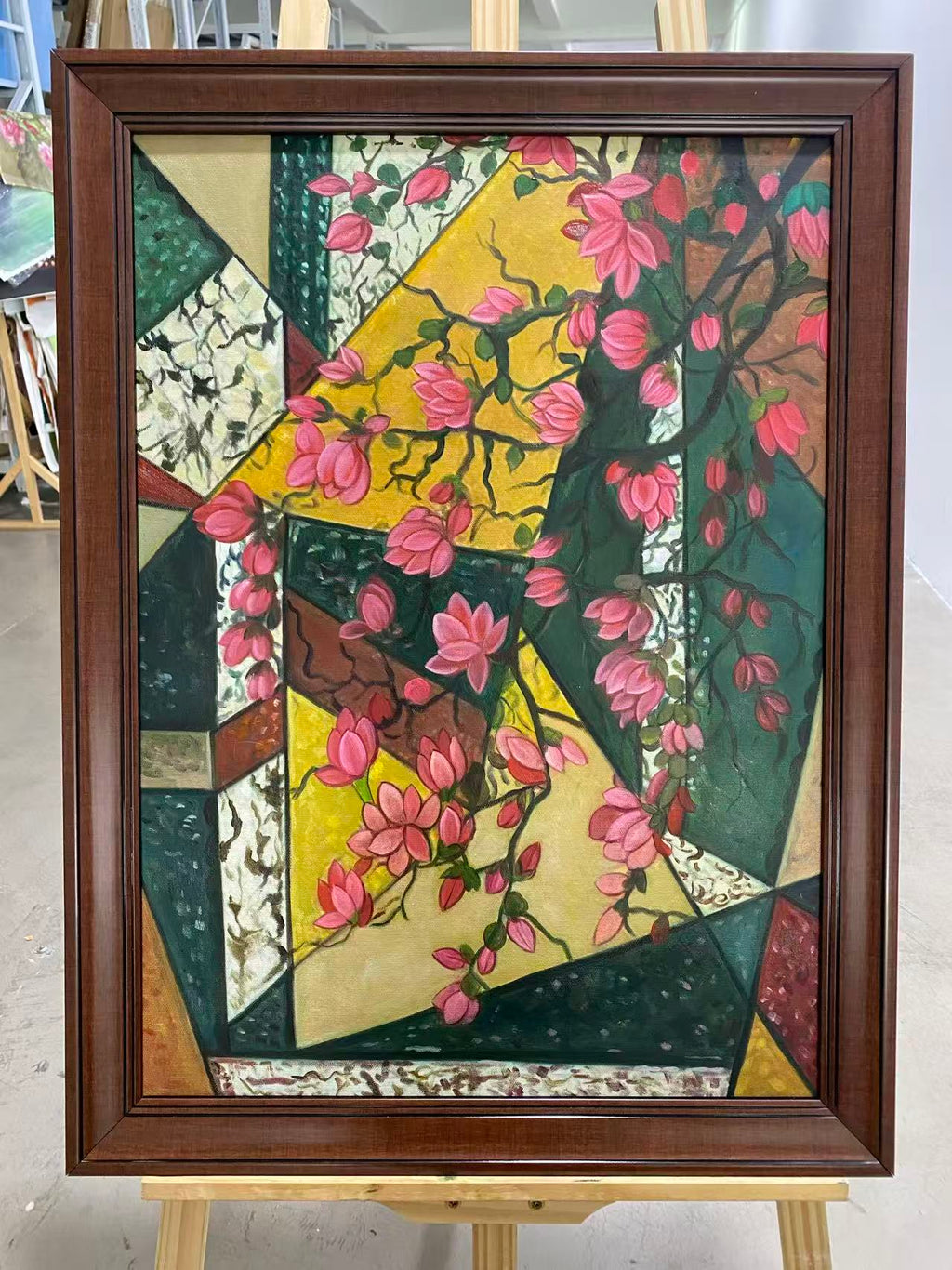 Pink Blossoms in Stained Glass