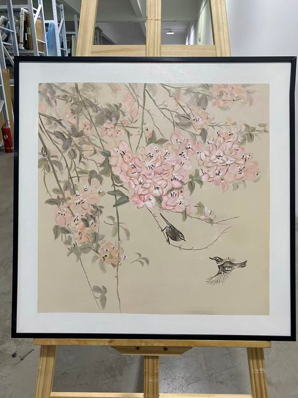 Birds and Pink Hydrangeas