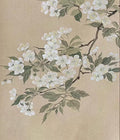 A branch of white pear blossoms on warm beige