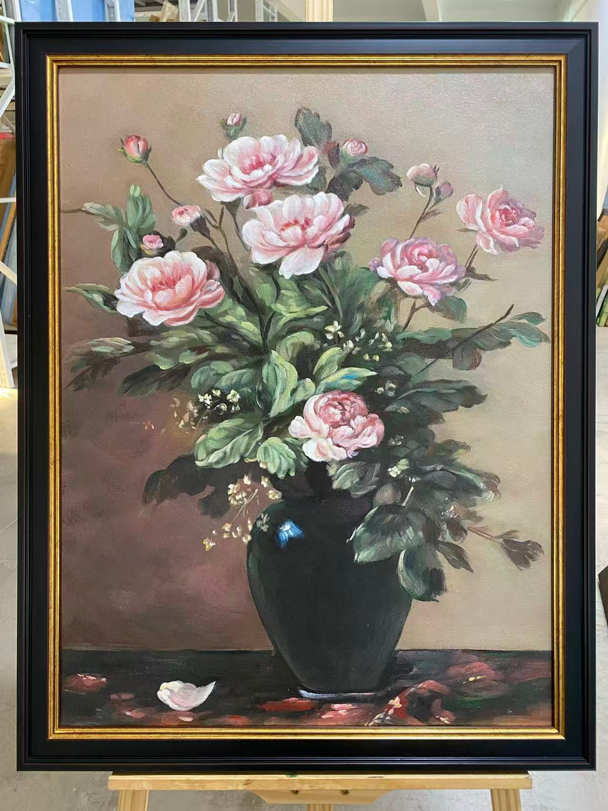 Pink Roses in a Dark Vase