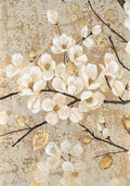 White magnolias on dark branches over textured gold