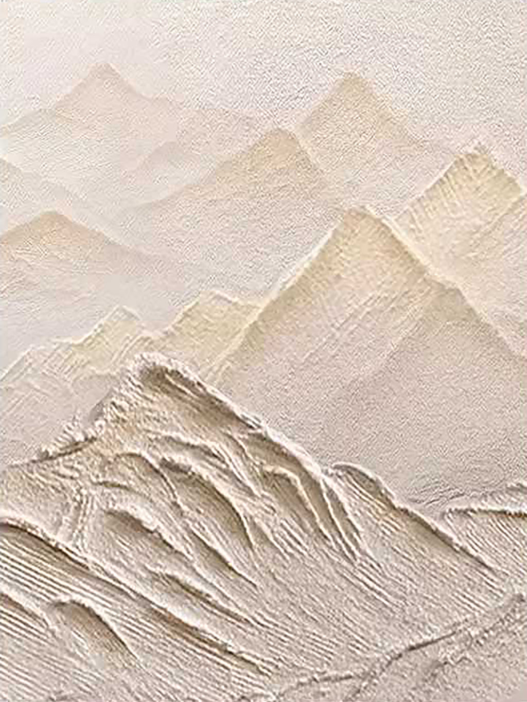 Layered ivory mountain ridges in sculpted paint