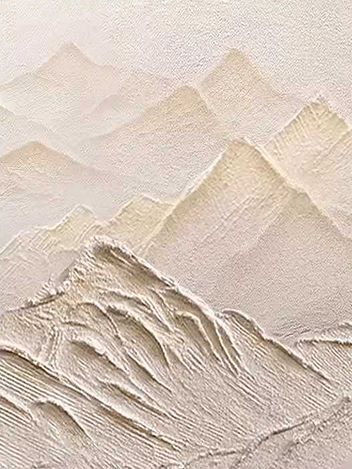 Layered ivory mountain ridges in sculpted paint