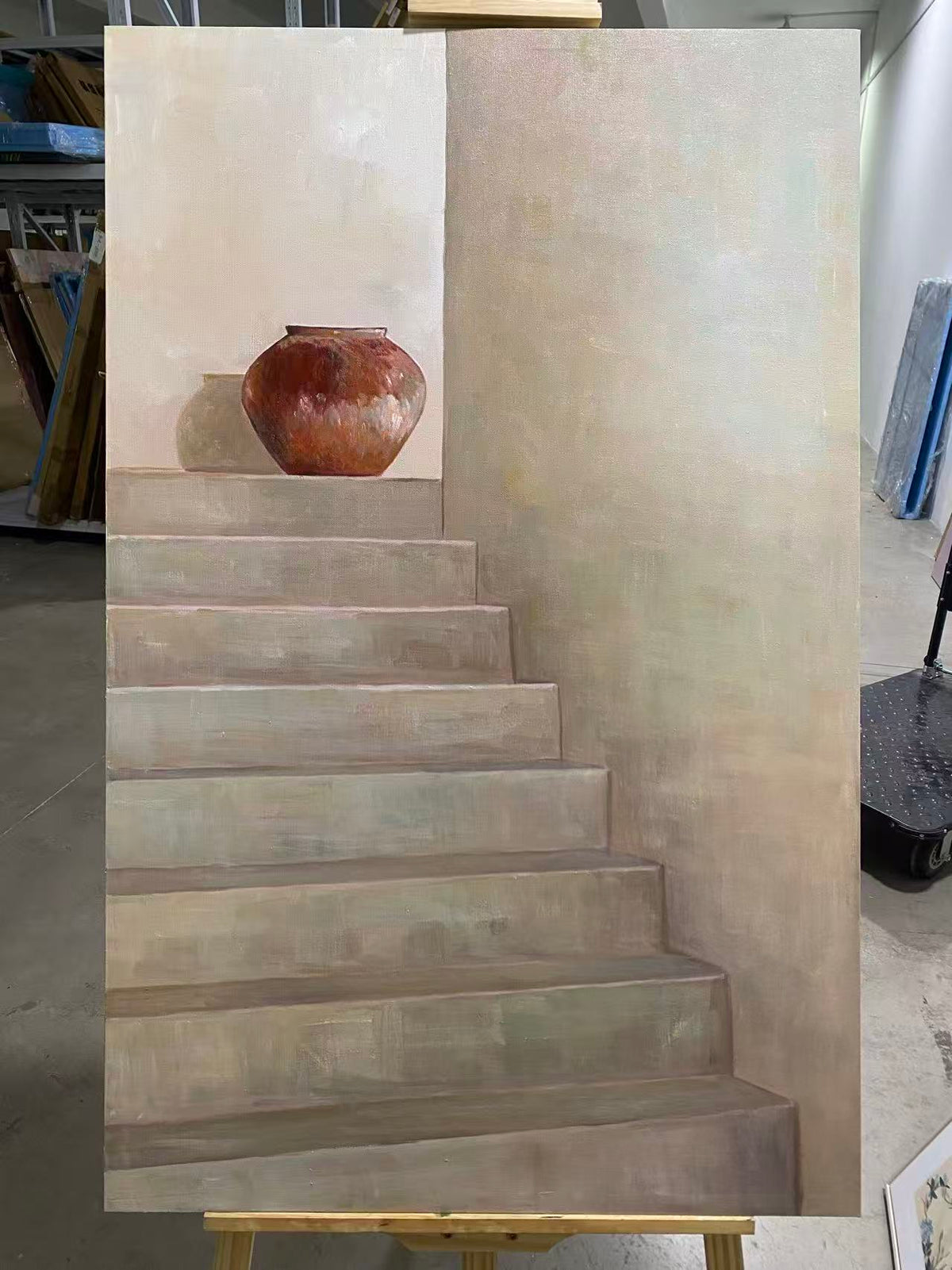 Stairs with a Clay Pot